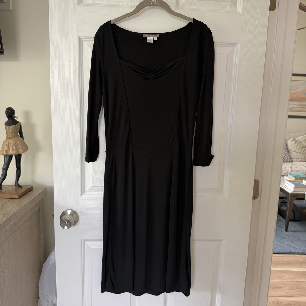 Isabella Bird Black Dress Size 6 PETITE Modest Stretchy Elegant LBD Evening Date